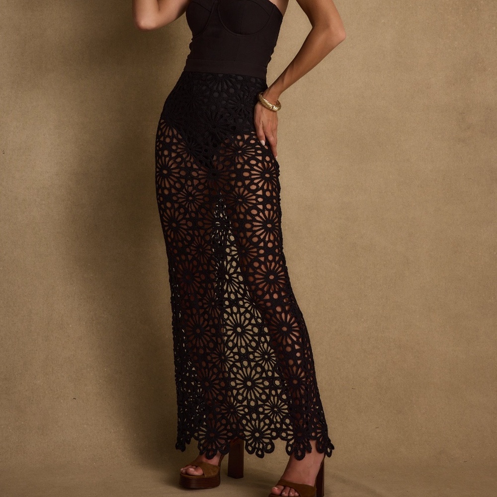 12th Tribe Tropez Black Crochet Strapless Dress Size SS